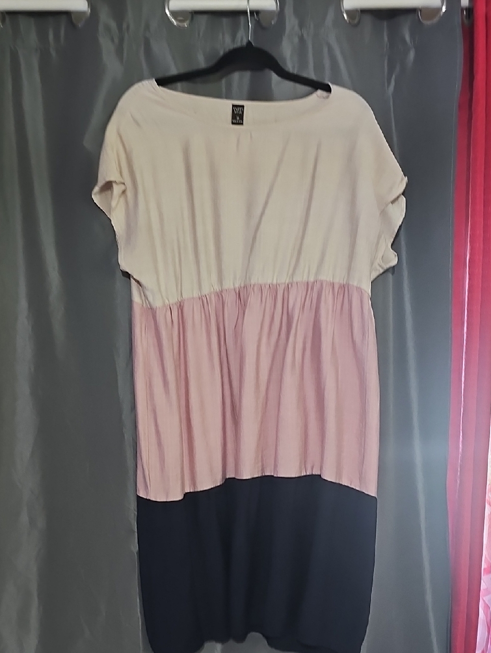 Tiered Colorblock Midi Dress in Cream, Pink & Black